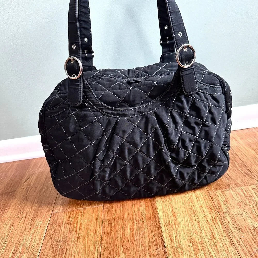 Vera Bradley Quilted Microfiber Baby Bag Black Medium Diaper Weekend Zip Top